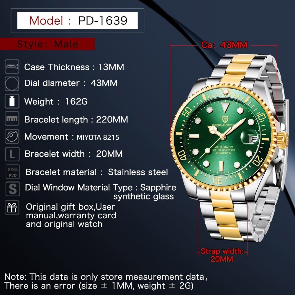 PAGANI Design PD-1639 Men Auto - огляд і ціна Rolex Watch Submariner