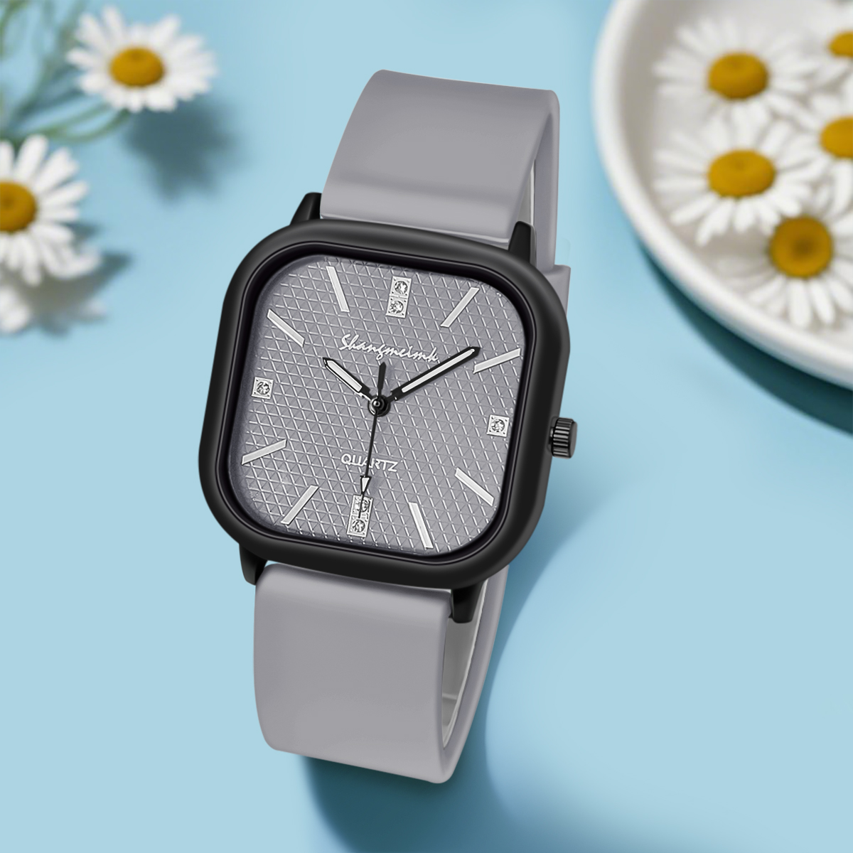 Square Case Quartz Watch Men W - огляд і ціна Silicone Band Women
